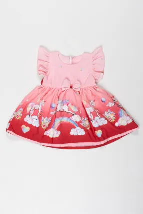 Baby Girl's Enchanted Unicorn Party Dress with Rainbow and Hearts