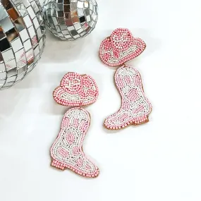 Beaded Boots and Hat Post Back Earrings in Light Pink